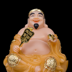 越南体土地财神爷佛像家用供奉汉白玉招财土地公大肚财神像摆件
