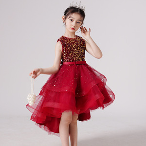 儿童夏季蓬蓬网纱裙5岁宝宝小女孩钢琴礼服六一表演公主拖尾裙子