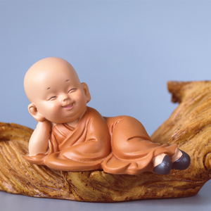 禅意摆件桌面迷你小和尚佛系人物树脂侧卧玩偶古风盆景多肉装饰品