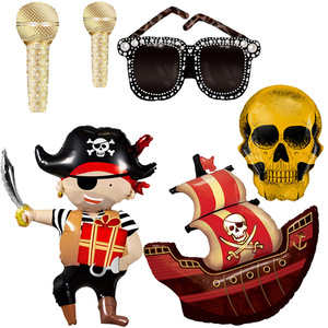 生日派对装饰具玩具汽球 加勒比海盗船长骷髅头主题造型铝膜气球
