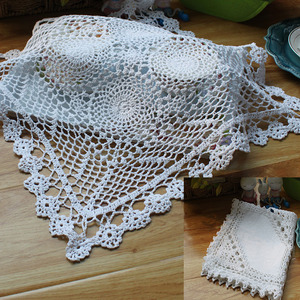 外贸原单手工钩针钩花棉线简约现代床头柜茶盘微波炉电饭煲盖布