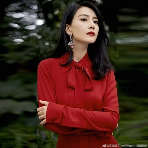 maje kara高圆圆明星同款红色礼服中长款连衣裙气质高腰显瘦裙子