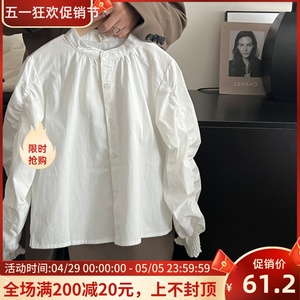 韩国童装春装24新款女童白色衬衫中大童时尚气质休闲宽松长袖衬衣