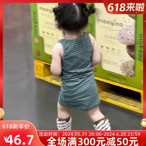 女童连衣裙2024夏季韩版时尚洋气女宝宝条纹修身背心裙儿童针织裙