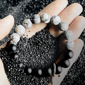 潮男石头手链原创设计黑玛瑙首饰男士天然水晶地图石珠子泰银手串