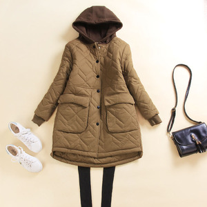 纯棉连帽夹棉棉衣外套女中长款2022冬季新款宽松休闲百搭棉袄棉服