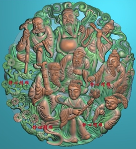 灰度图浮雕精雕图artcam玉雕木雕图46牌挂件八仙圆牌a24八仙过海