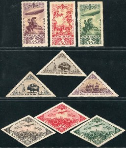 2127：图瓦1936年航空票风光民俗 飞机 飞艇 贴票 外国邮票BE