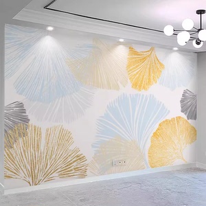 北欧电视机背景墙纸装饰现代简约银杏叶卧室床头壁纸客厅壁画墙