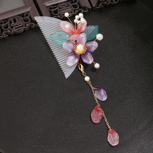 古风发梳流苏步摇梳子仙气少女汉服配饰插梳发饰盘发后压明制头饰