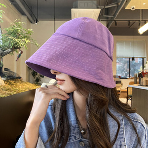 紫色牛仔布宽檐渔夫帽女春夏圆脸日系防晒遮阳韩版帽子圆脸显脸小