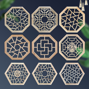 东阳木雕实木镂空八角花格中式仿古六角门窗雕花古典花窗玄关定制