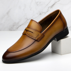 沙驰男鞋2022年夏季新款真皮透气一脚蹬商务正装棕色男士休闲皮鞋
