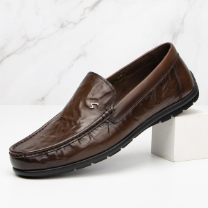 沙驰男鞋豆豆鞋男真皮透气一脚蹬舒适软底休闲皮鞋男款商务棕色