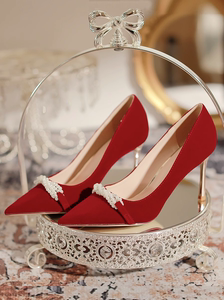 公主婚鞋2024年新款秀禾婚纱两穿结婚新娘鞋中式细跟红色高跟鞋女