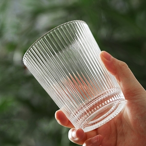 日式ins风透明竖纹玻璃杯网红咖啡杯家用创意冷饮杯牛奶早餐杯子