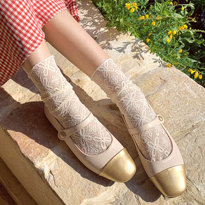 日系蕾丝袜子女中筒袜夏季薄款白色堆堆袜网纱花边jk玛丽珍仙女袜