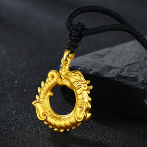 黄金吊坠男 金龙十二生肖龙年平安扣本命年编织项链挂坠女999足金