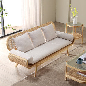 日式实木藤编沙发客厅小户型民宿双人藤椅三人设计师休闲创意家具