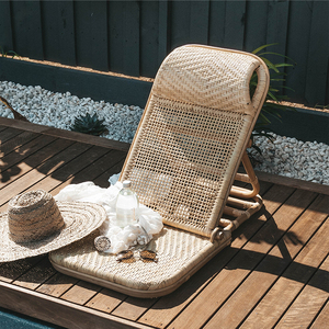 藤编沙滩椅ins藤椅便携户外野营休闲靠背椅子实木多功能折叠躺椅