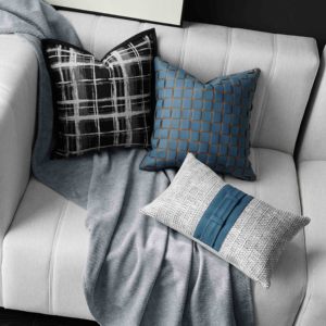 新款灰蓝色原创样板房间客厅沙发抱枕靠垫飘窗软装饰床头搭毯巾
