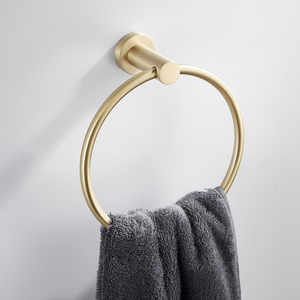 浴室轻奢拉丝金色全铜毛巾环北欧洗手间过道圆环毛巾架黄铜免打孔