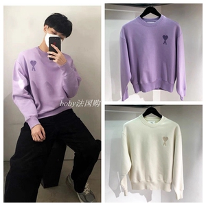 现货ami 21秋冬杨鸣同款刺绣套头纯色爱心字母长袖休闲卫衣男女装