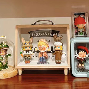 创意存钱罐娃娃桌面置物架装饰摆件盲盒收纳展示架木质泡泡玛特柜
