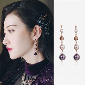 司藤景甜同款复古法式长款流苏坠珍珠显脸瘦气质小众设计耳环耳饰