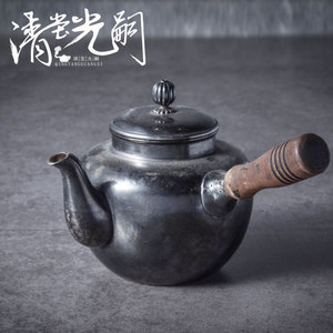日本进口 天赏堂侧把银急须双身款老银壶纯手工金工泡茶茶壶