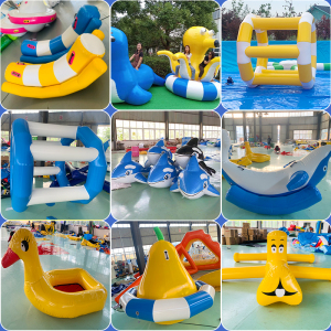 充气水上漂浮玩具跷跷板陀螺蹦床风火轮香蕉船八字圈水上乐园玩具