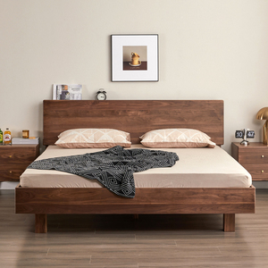 纯实木悬浮床北欧简约黑胡桃白橡木小户型1.5主次卧1.8米单双人床