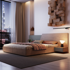 北欧床现代简约双人床日式榻榻米板式床婚床主卧室收纳高箱储物床