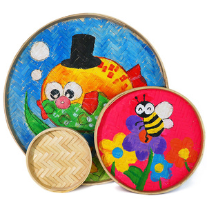 竹匾画diy创意簸箕画幼儿园区角吊饰走廊装饰绘画手工竹编筛子画