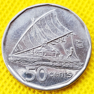 英属斐济2009年50分硬币 帆船 26mm