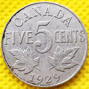 加拿大 1929年 5分镍制硬币 枫叶 乔治五世 21mm