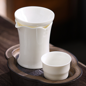陶瓷羊脂玉公道杯纯白创意茶海茶具分茶器精密易洗纱布过滤网组合