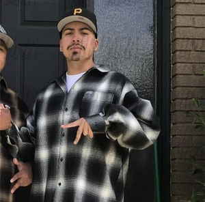 美国西海岸caltop墨西哥街舞说唱宽松hiphop格纹衬衫匪帮chicano