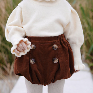 miner女婴童灯芯绒短裤宝宝灯笼裤南瓜裤大pp裤百搭5分裤纯色裤子