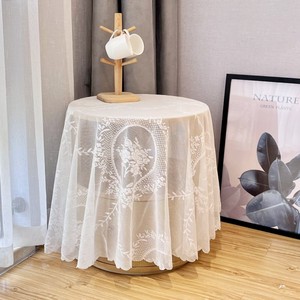 法式蕾丝氛围感圆形桌奢婚庆道具布轻ins风蕾丝半透桌面白色薄纱