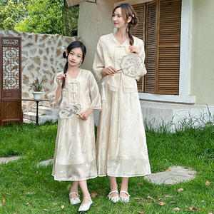 女童汉服连衣裙夏季2024新款母女亲子装古风套装中国风唐装公主裙