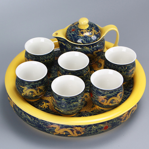 景德镇黄金龙陶瓷器茶盘茶壶双层茶杯特价整套青花瓷功夫茶具套装