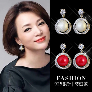 配旗袍的耳环珍珠气质旗袍配饰中年妈妈穿搭礼服耳饰无耳洞耳夹女
