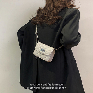Mankok菱格链条包包女2024新款潮时尚高级感ins斜挎包百搭小方包