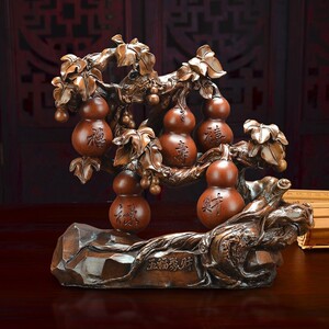 五福聚财 桌面葫芦树脂摆件新中式家居精品装饰品 客厅玄关工艺品