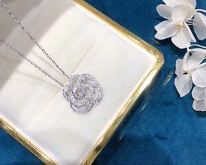 piaget/伯爵 rose玫瑰花垂饰毛衣链女18k白金满钻 项链9人付款9850