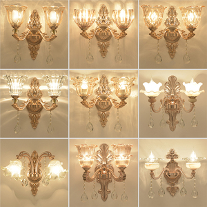 欧式水晶壁灯锌合金客厅创意奢华过道双头卧室床头电视背景墙灯具