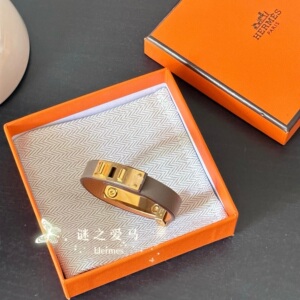 hermes爱马仕正品代购 24新款 大象灰爱心金扣皮手环手镯 现货