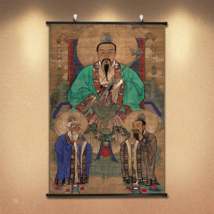 道教三清 道德元始灵宝天尊 紫气东来神仙画像丝绢布挂轴中堂挂画