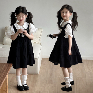 波拉borabora韩国童装女童连衣裙套装2024夏季白衬衫背带裙两件套